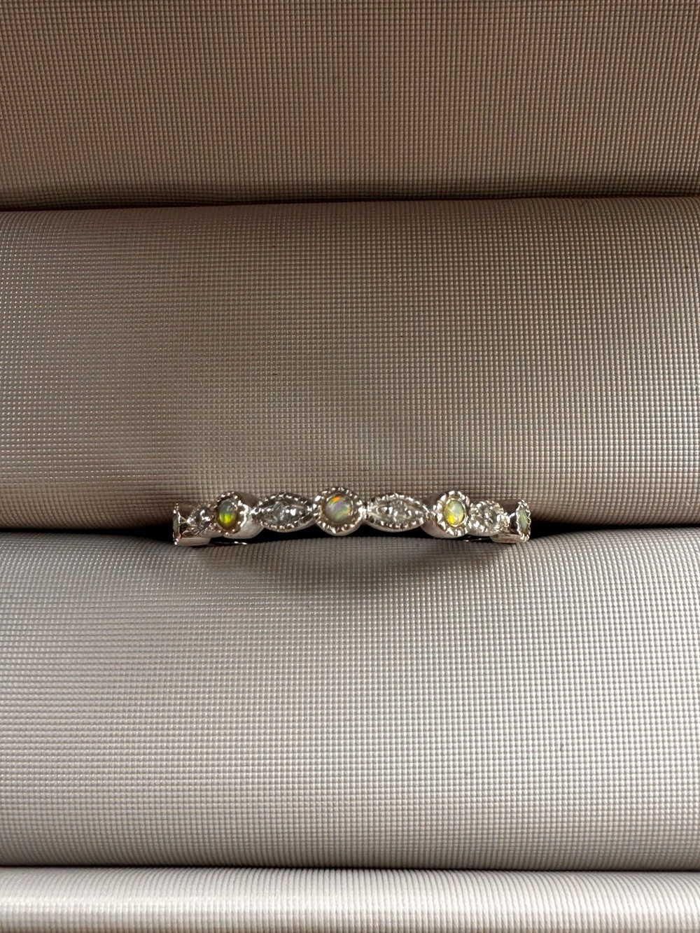 14K white gold diamond opal accent stackable band